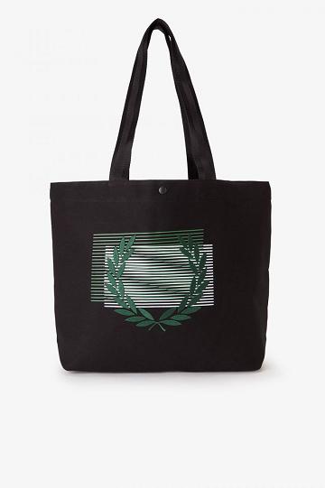 Black Fred Perry Glitch Graphic Tote Women's Bags | PH 1815KORI